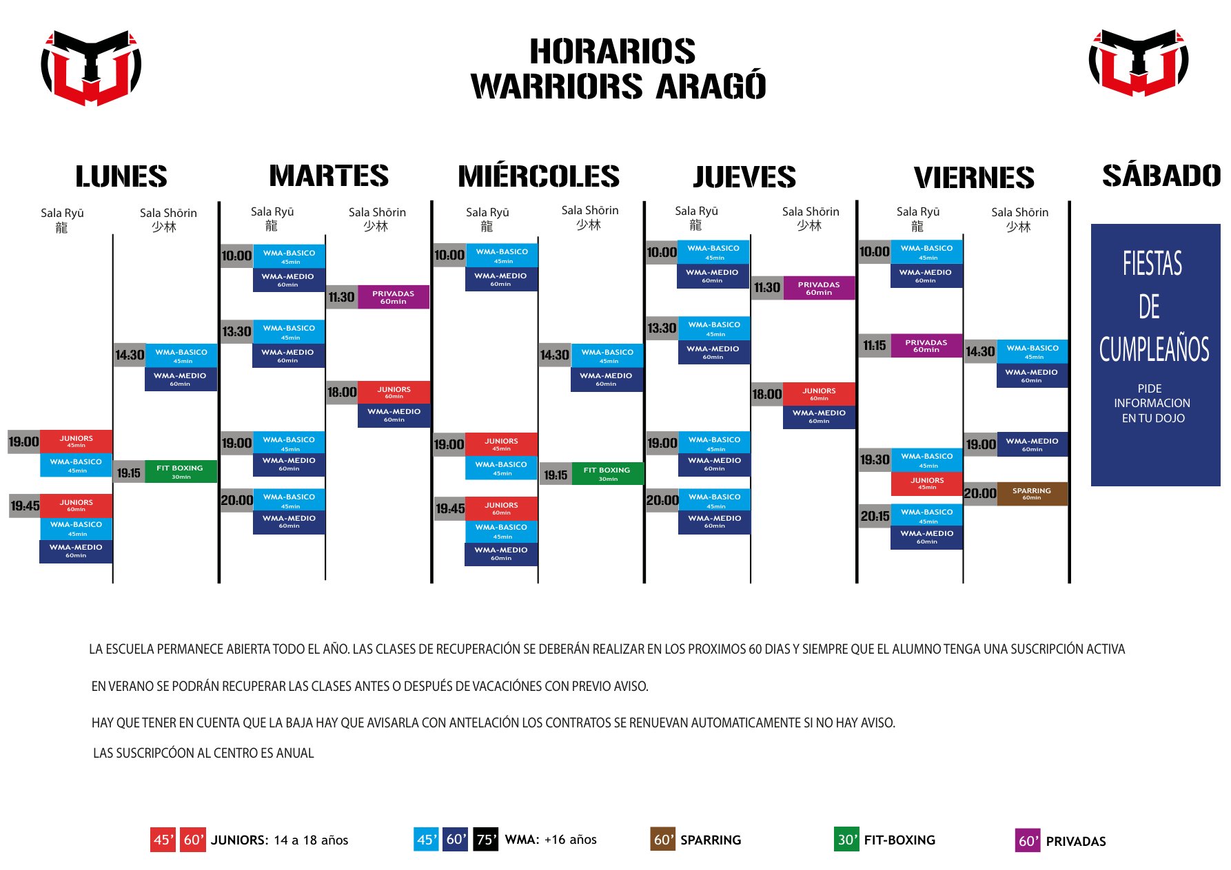 Horario adultos Warriors Aragó