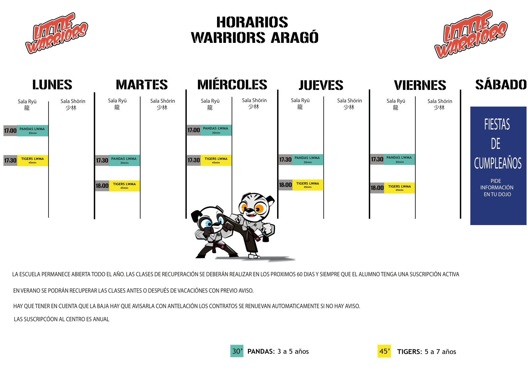 Horario Pandas y Tigers Warriors Aragó