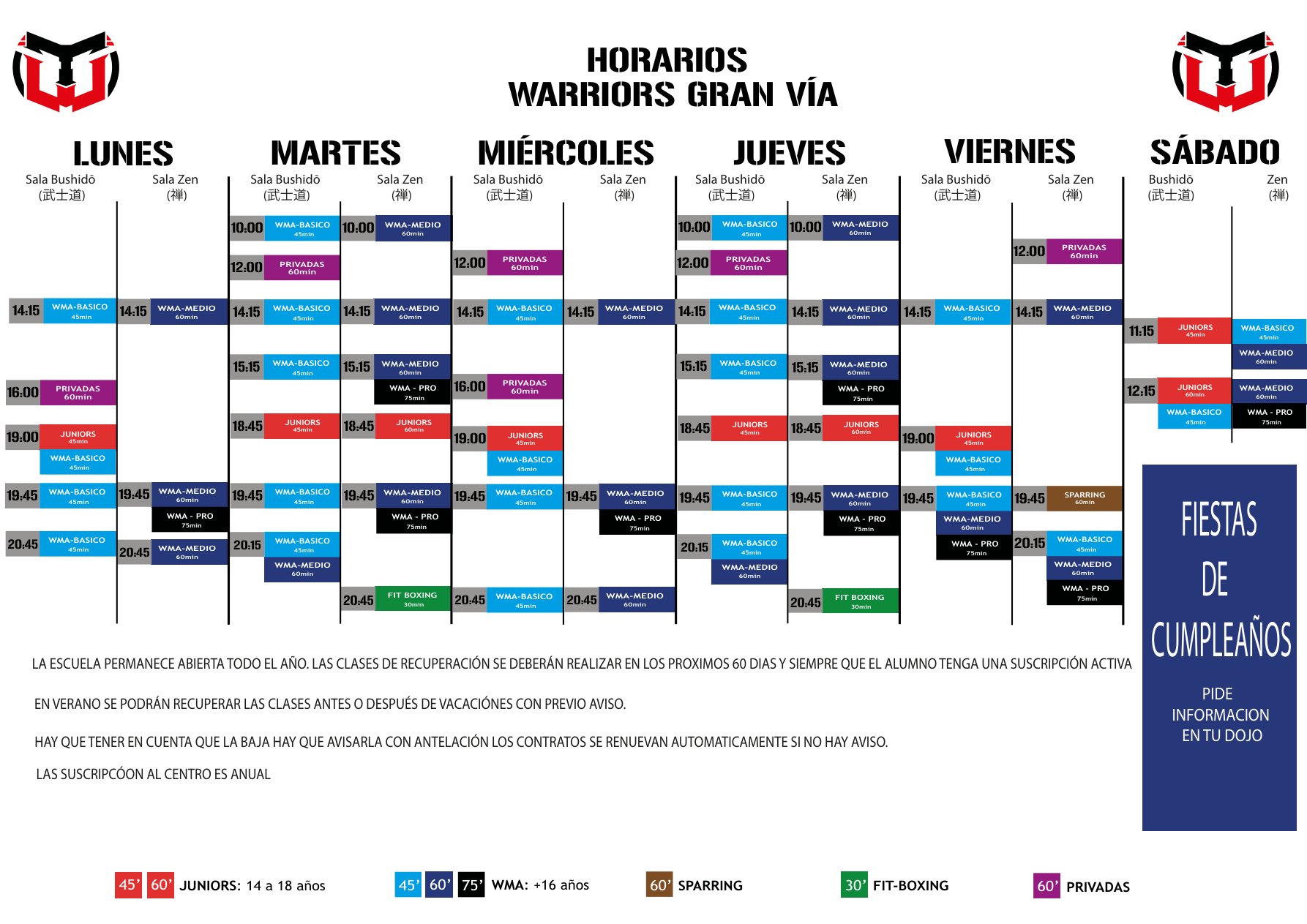 Horario adultos Warriors Gran Vía