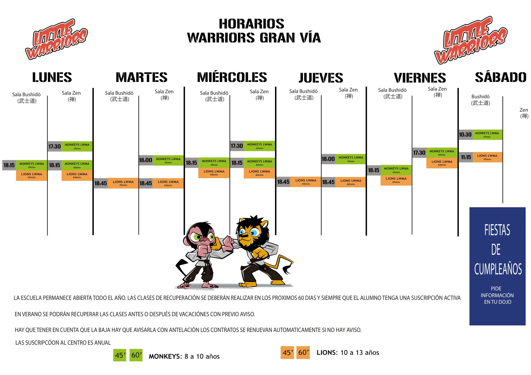 Horario Monkeys y Lions Warriors Gran Vía