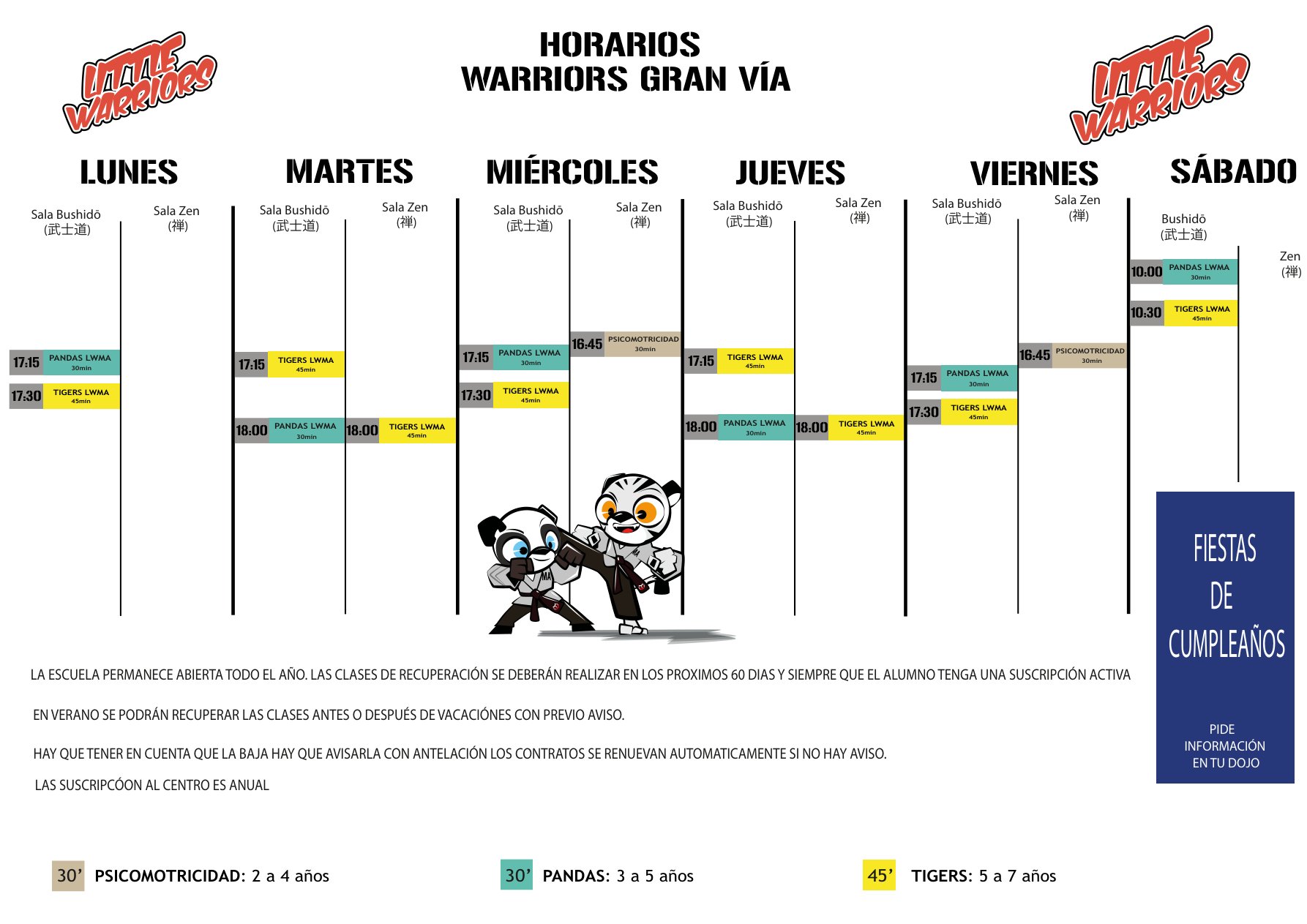 Horario Pandas y Tigres Warriors Gran Vía