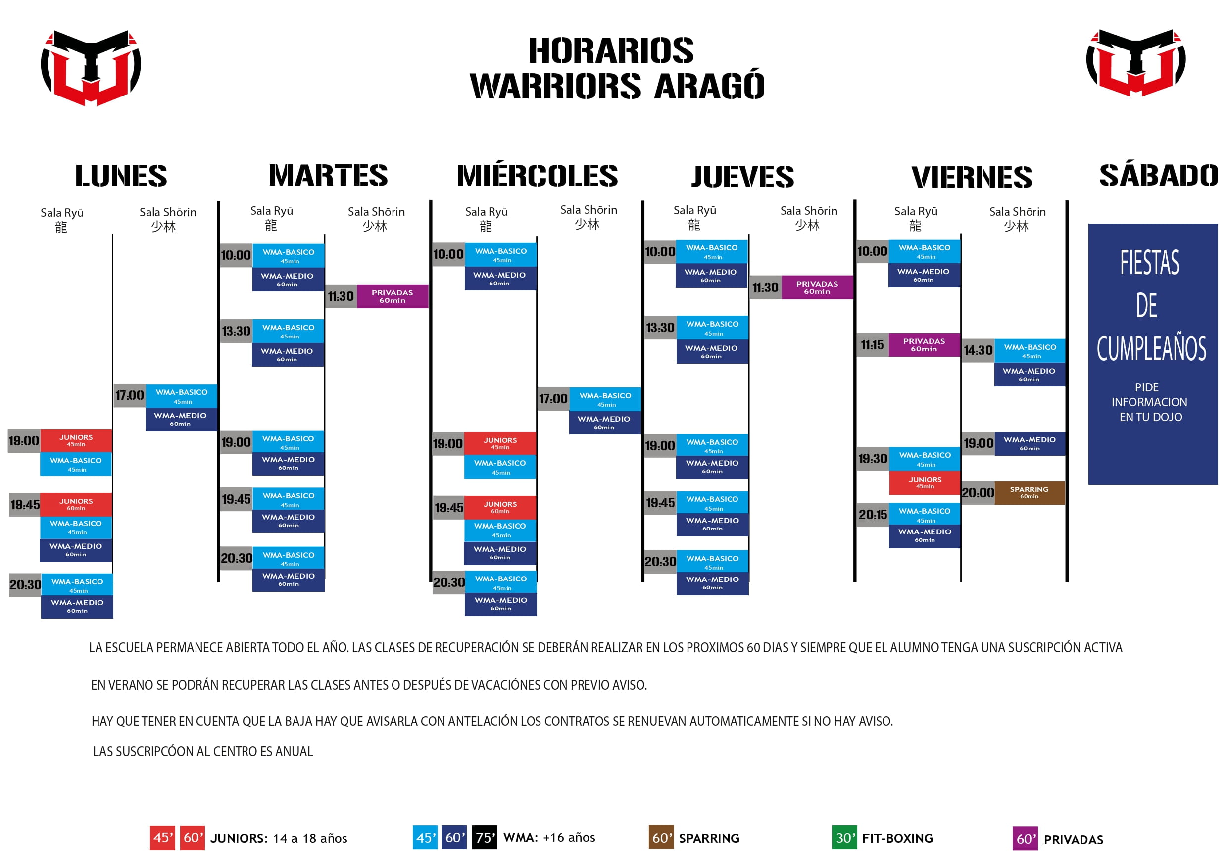 Horario adultos Warriors Aragó