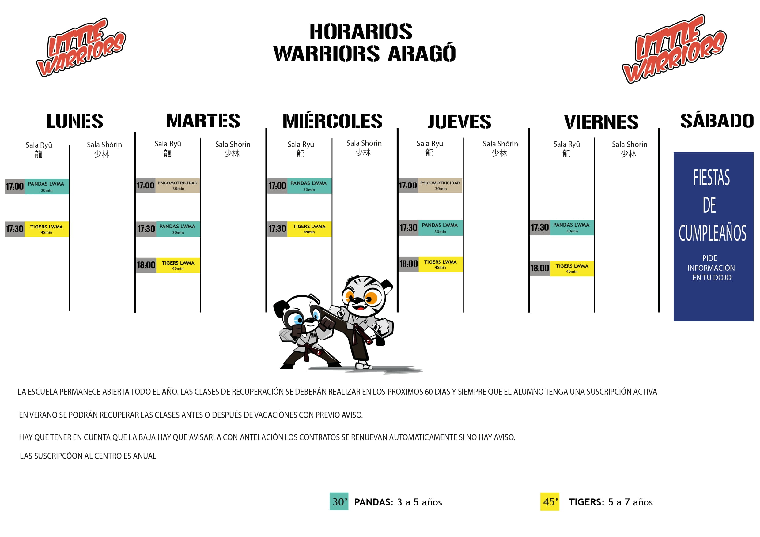 Horario Pandas y Tigers Warriors Aragó